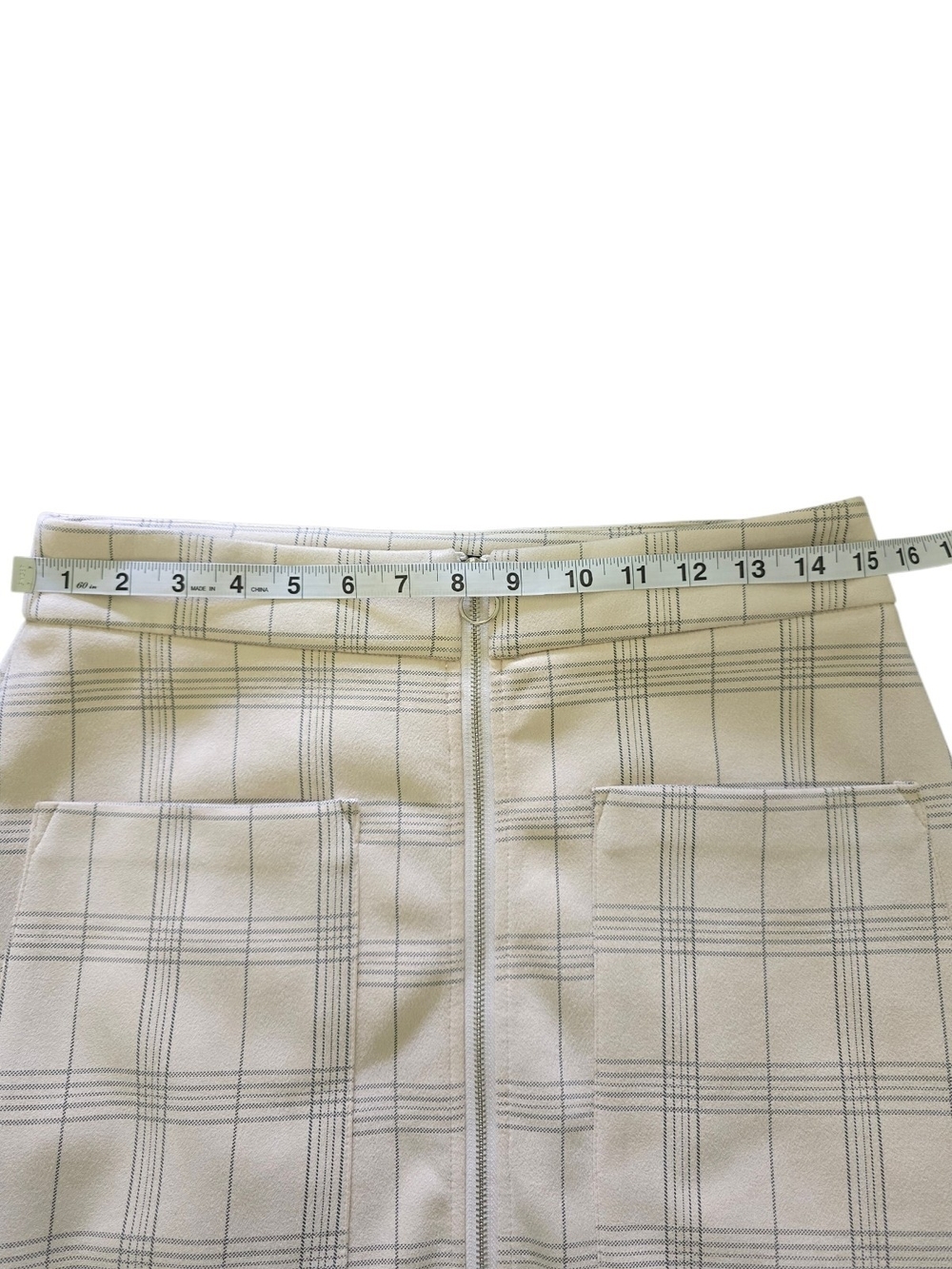 Alice Blue Skirt Size Medium Cream Plaid Front-Zip Pencil Skirt - Picture 5 of 9